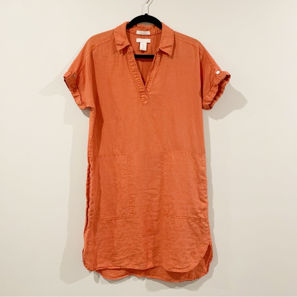 Halston 100% Linen Orange Dress